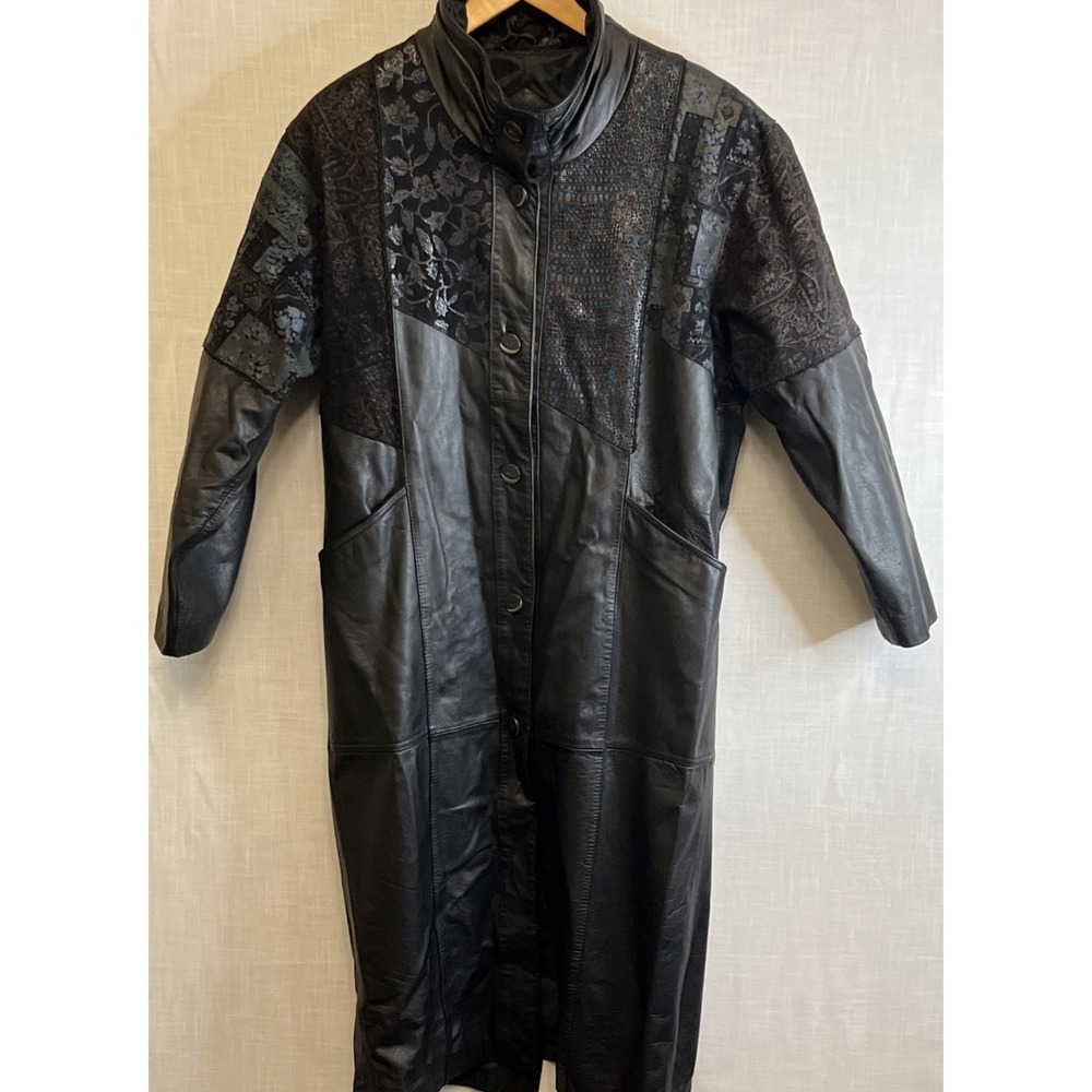 Vintage 90s Genuine Leather Patchwork Black Coat Women's Artsy Whimsgoth Med